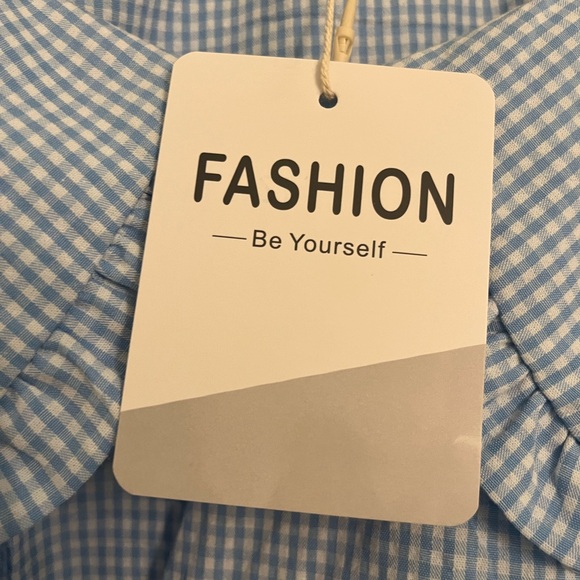 Blue Gingham Babydoll Dress with Ruffled Lapel Collar XL NWT - Picture 3 of 8